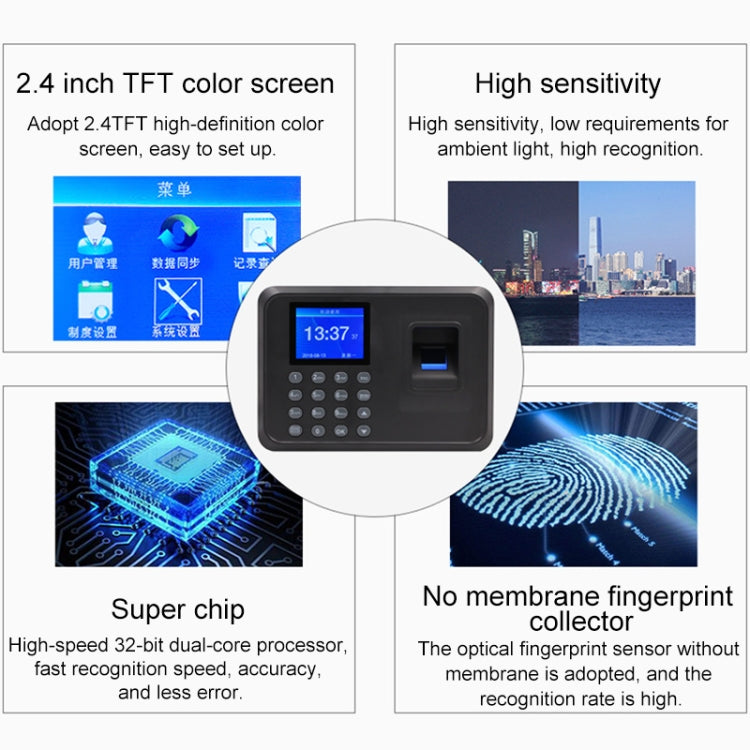F01 Fingerprint Time Attendance Machine with 2.4 inch TFT Screen, US Plug, ACS2685EU, ACS2685UK, ACS2685US F01 Fingerprint Time Attendance Machine with 2.4 inch TFT Screen, US Plug, ACS2685EU, ACS2685UK, ACS2685US